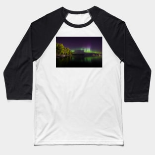 Northern lights glowing over lake in Finland Baseball T-Shirt